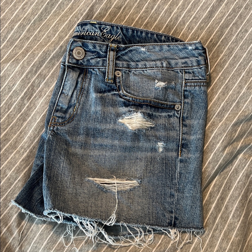 American Eagle Outfitters Women's Distressed Blue Denim Shorts